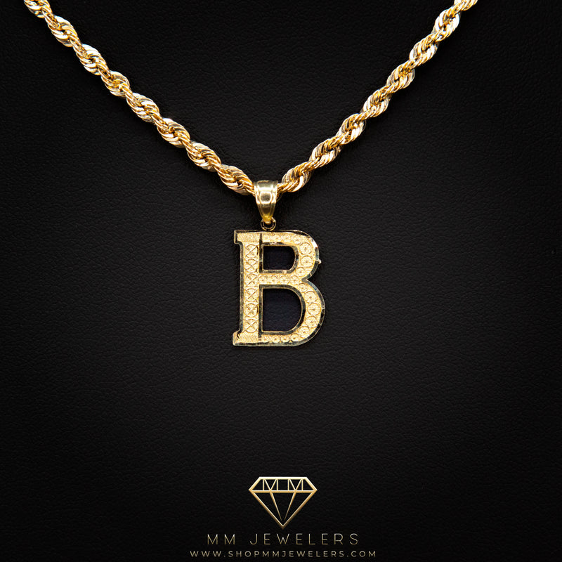 Large Letter Pendant & Box Chain in 10k Gold A-Z