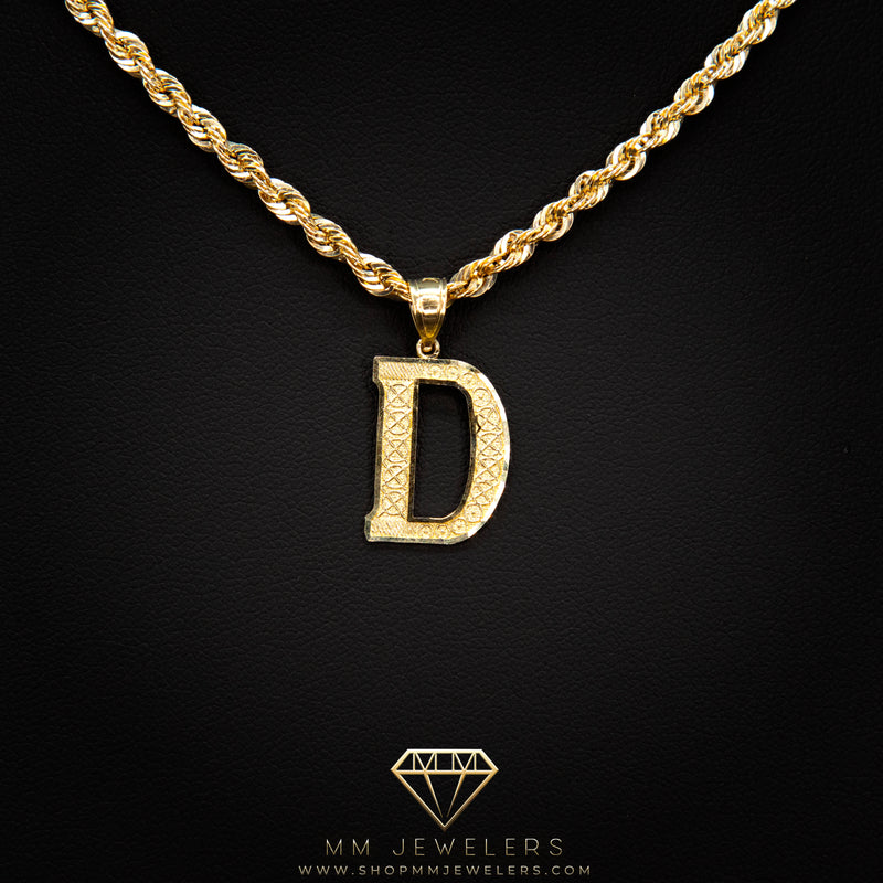 Large Letter Pendant & Box Chain in 10k Gold A-Z
