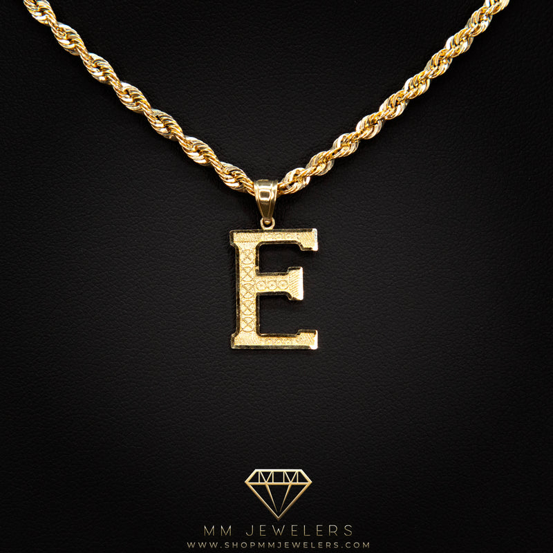 Large Letter Pendant & Box Chain in 10k Gold A-Z