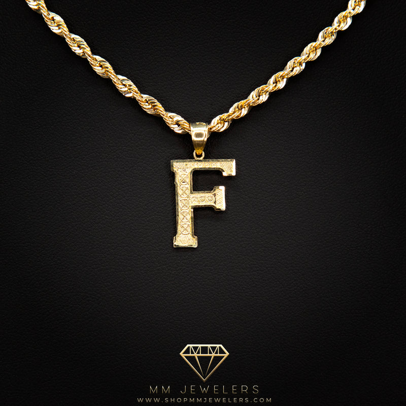 Large Letter Pendant & Box Chain in 10k Gold A-Z