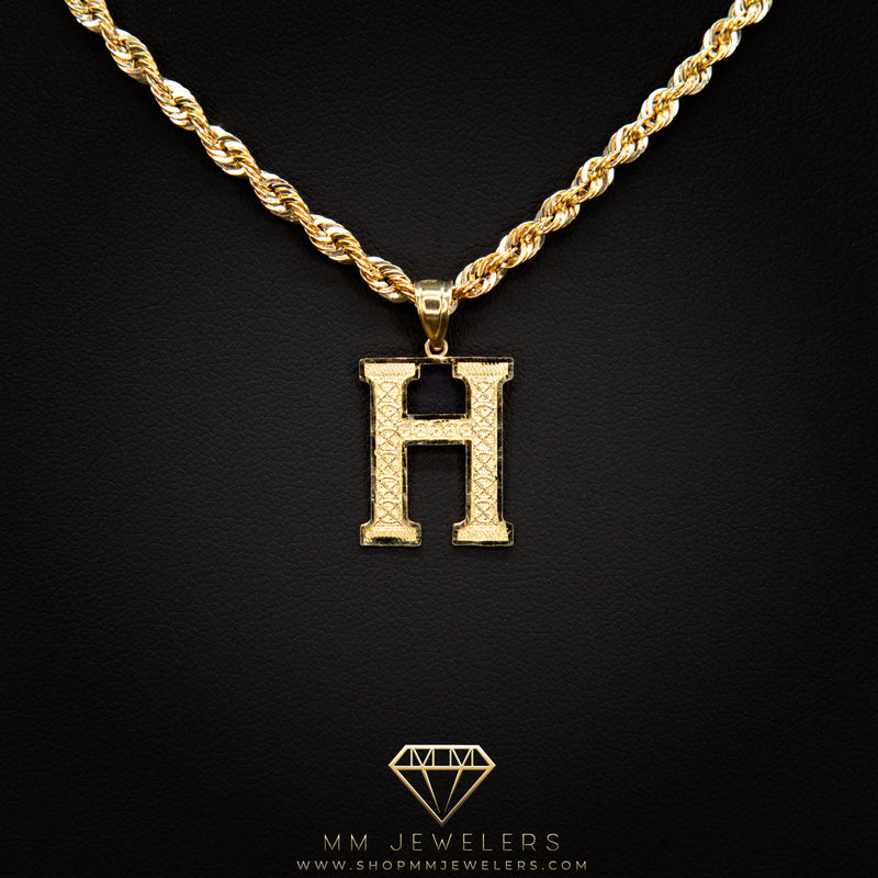 Large Letter Pendant & Box Chain in 10k Gold A-Z