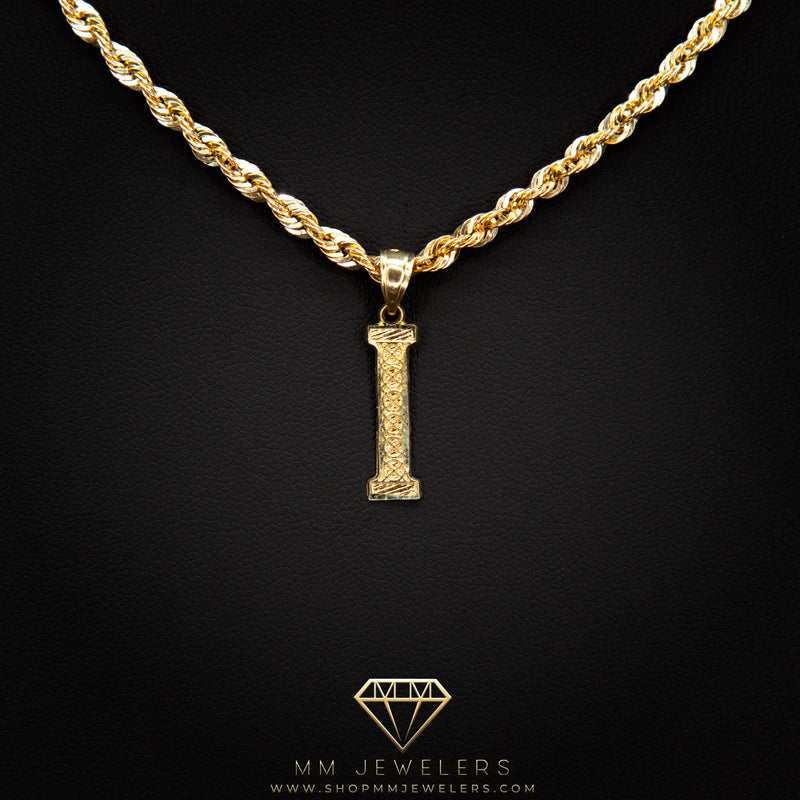 Large Letter Pendant & Box Chain in 10k Gold A-Z