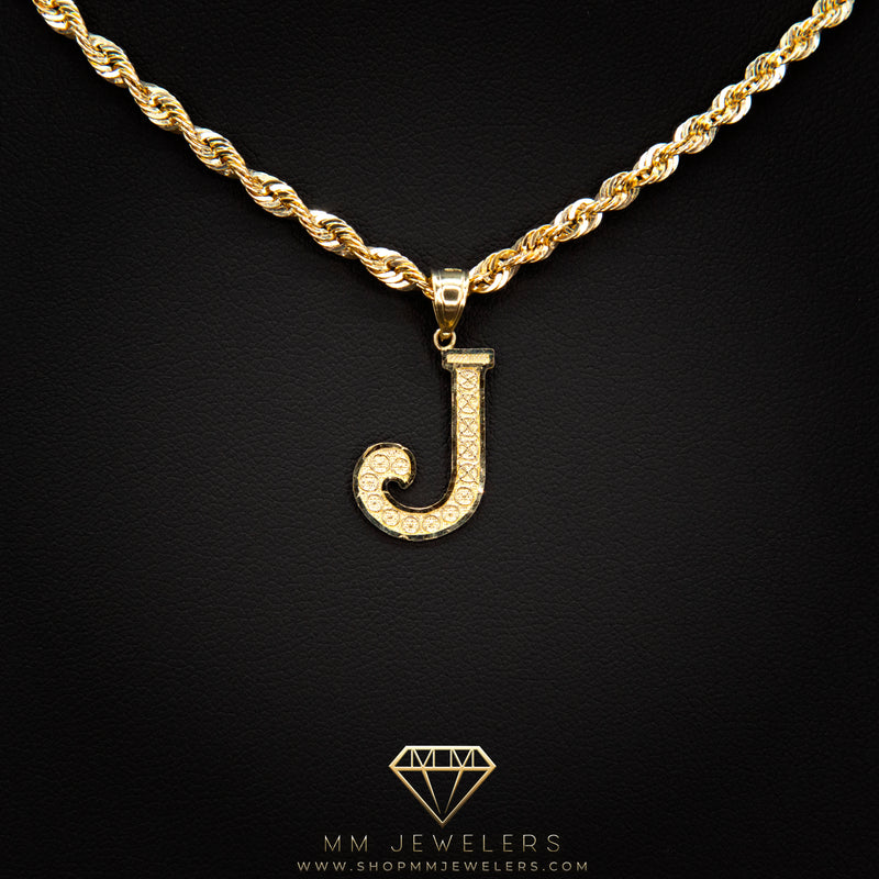 Large Letter Pendant & Box Chain in 10k Gold A-Z