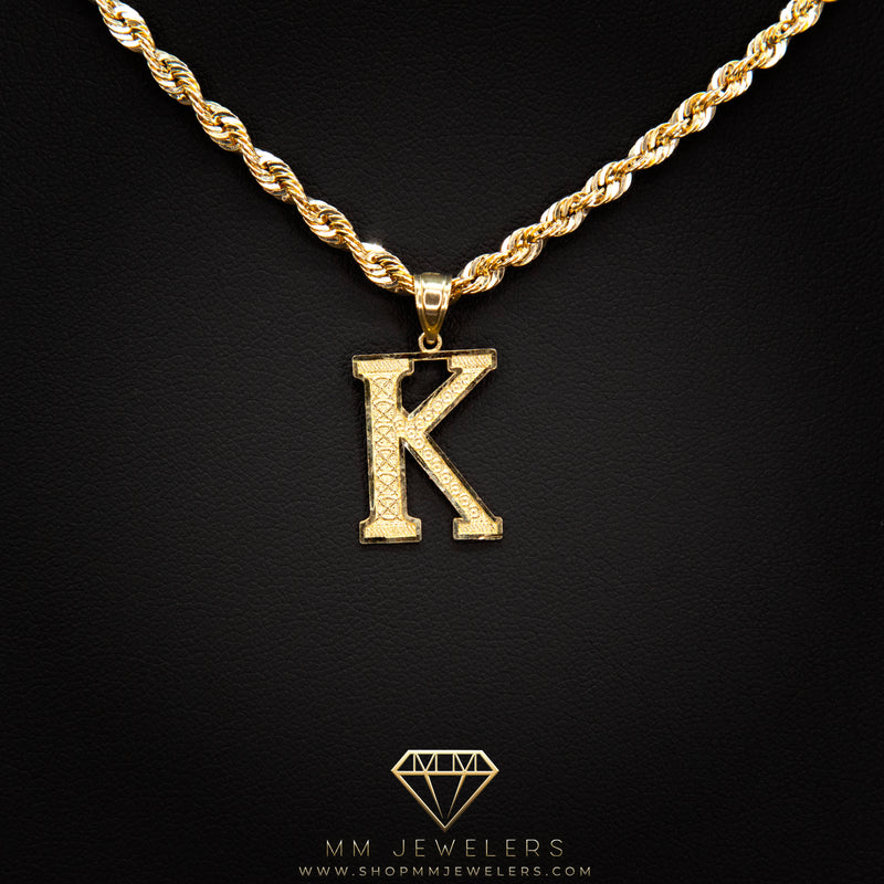 Large Letter Pendant & Box Chain in 10k Gold A-Z