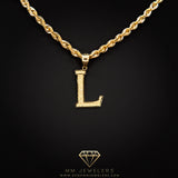 Large Letter Pendant & Box Chain in 10k Gold A-Z