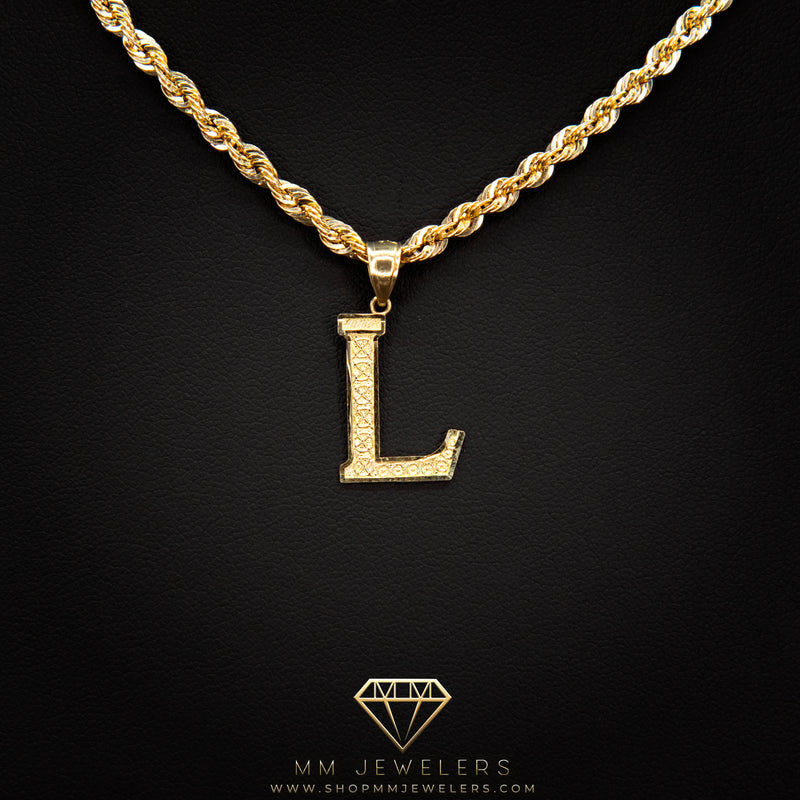 Large Letter Pendant & Box Chain in 10k Gold A-Z