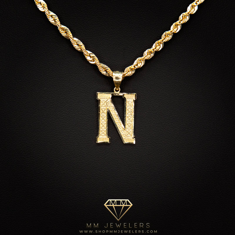 Large Letter Pendant & Box Chain in 10k Gold A-Z