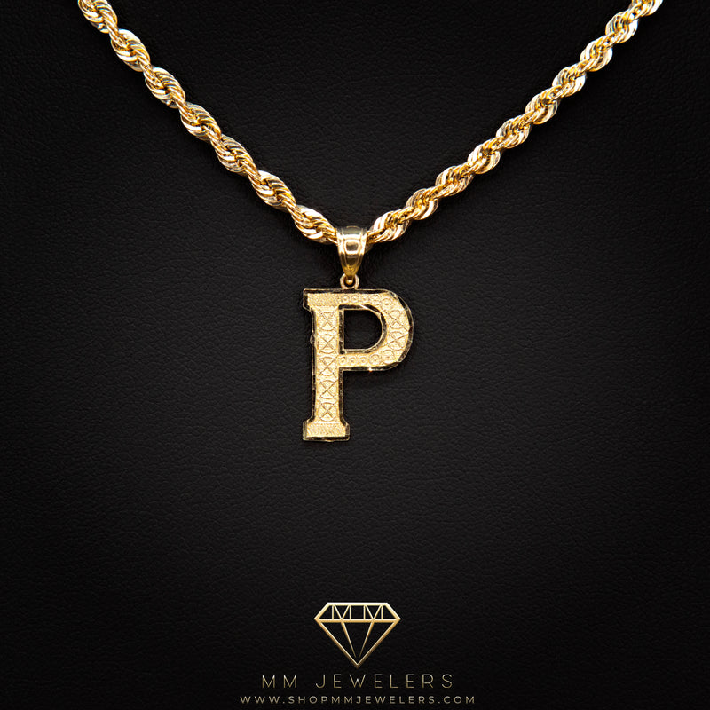 Large Letter Pendant & Box Chain in 10k Gold A-Z