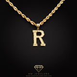 Large Letter Pendant & Box Chain in 10k Gold A-Z