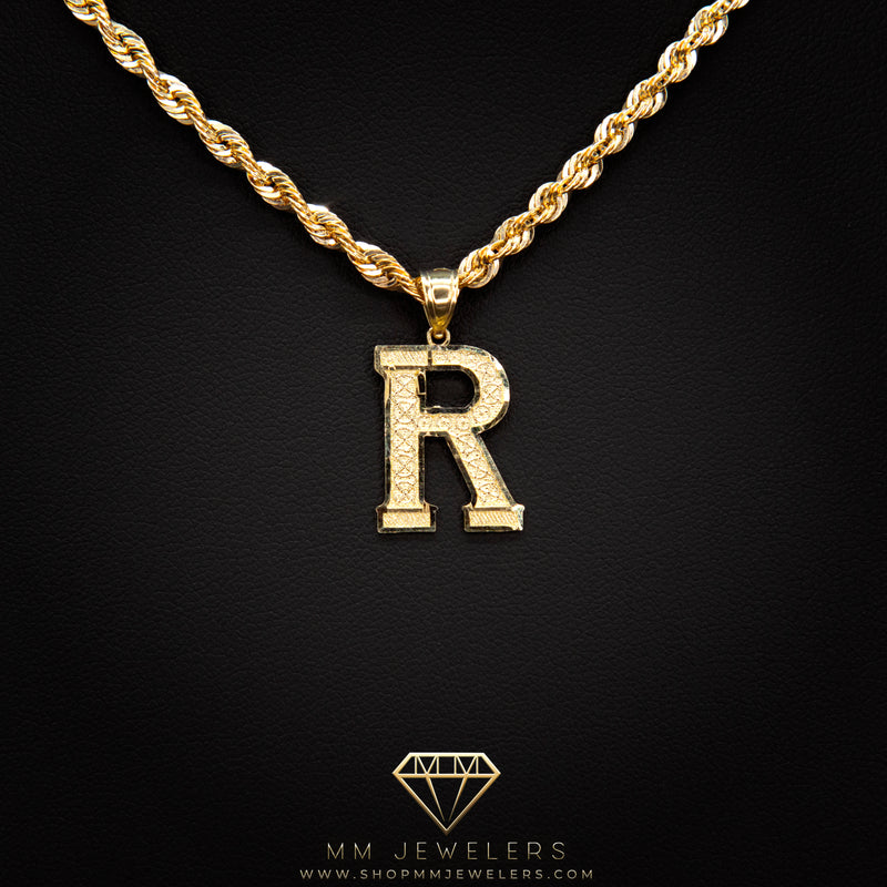 Large Letter Pendant & Box Chain in 10k Gold A-Z