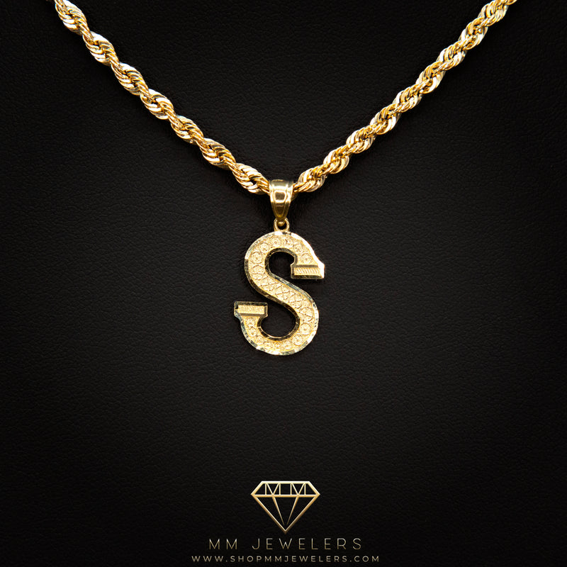 Large Letter Pendant & Box Chain in 10k Gold A-Z