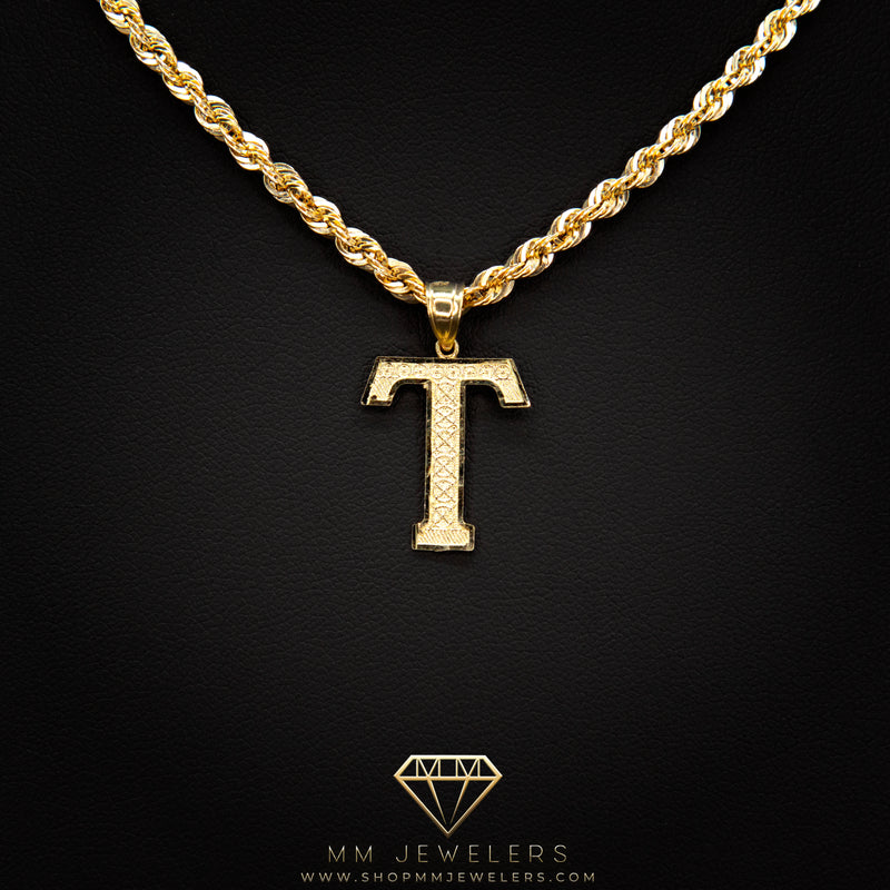 Large Letter Pendant & Box Chain in 10k Gold A-Z