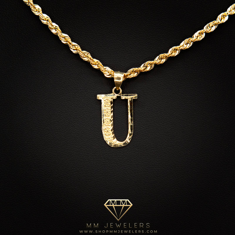 Large Letter Pendant & Box Chain in 10k Gold A-Z