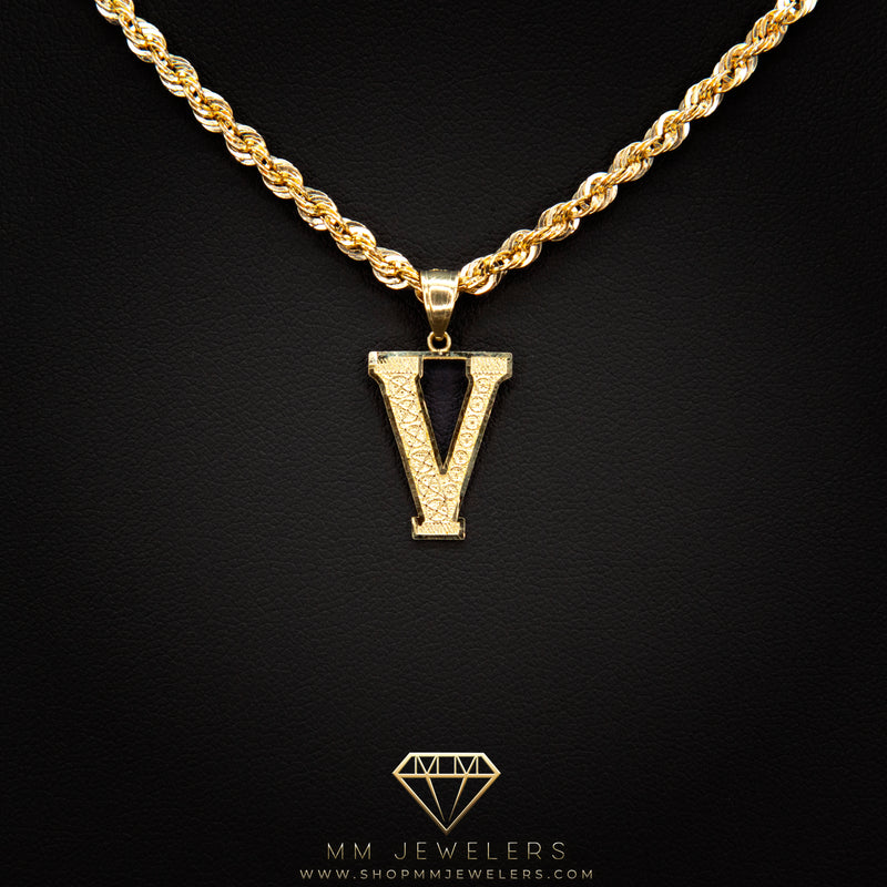 Large Letter Pendant & Box Chain in 10k Gold A-Z