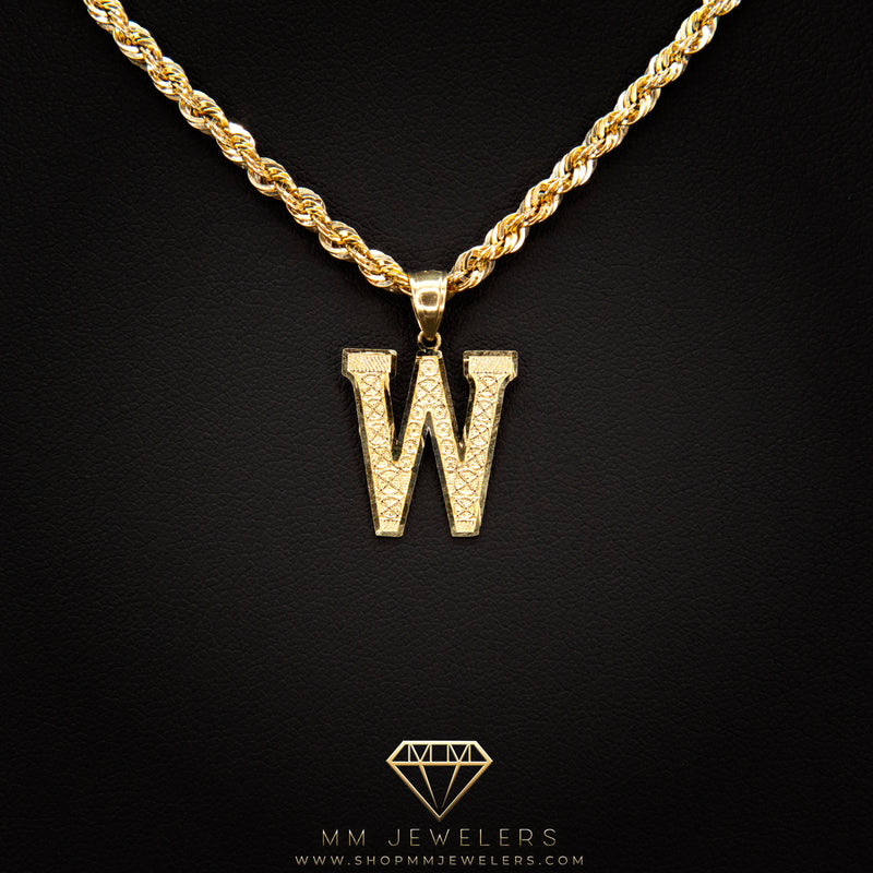 Large Letter Pendant & Box Chain in 10k Gold A-Z