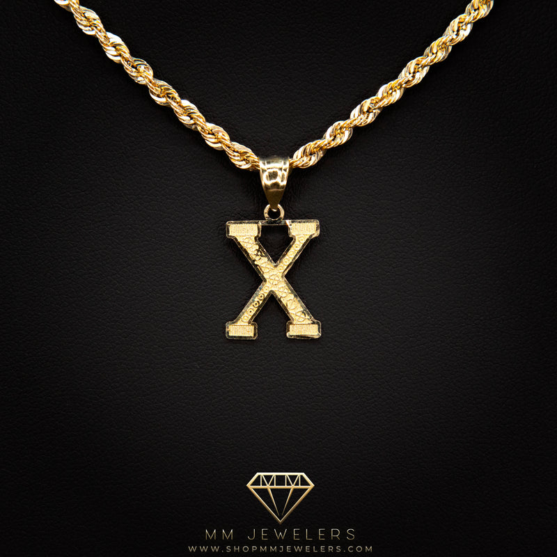 Large Letter Pendant & Box Chain in 10k Gold A-Z