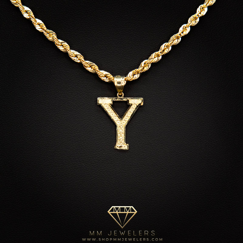 Large Letter Pendant & Box Chain in 10k Gold A-Z