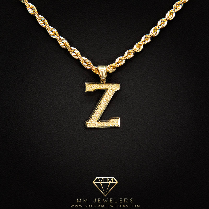 Large Letter Pendant & Box Chain in 10k Gold A-Z