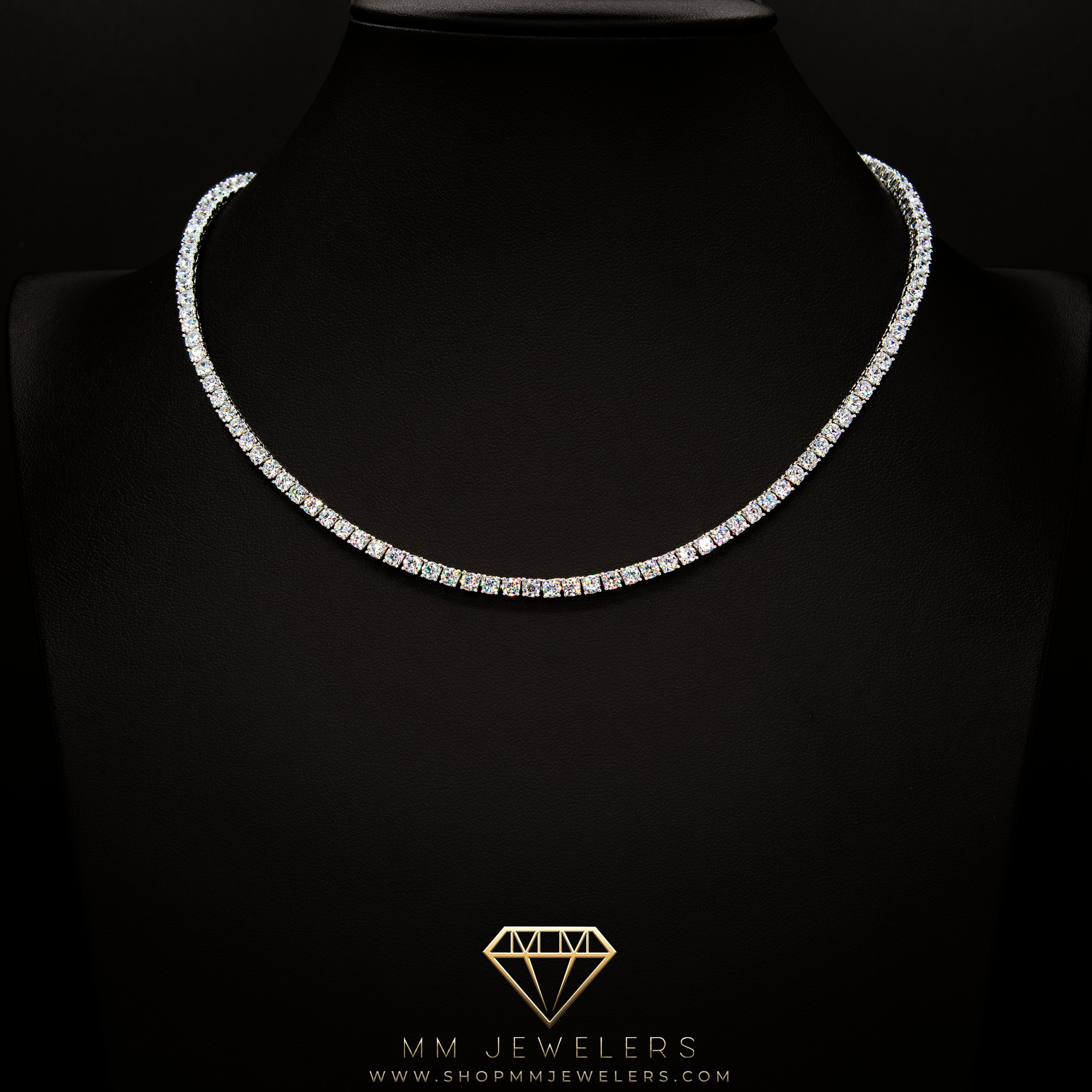 3mm Round Cut Tennis Necklace In White Gold