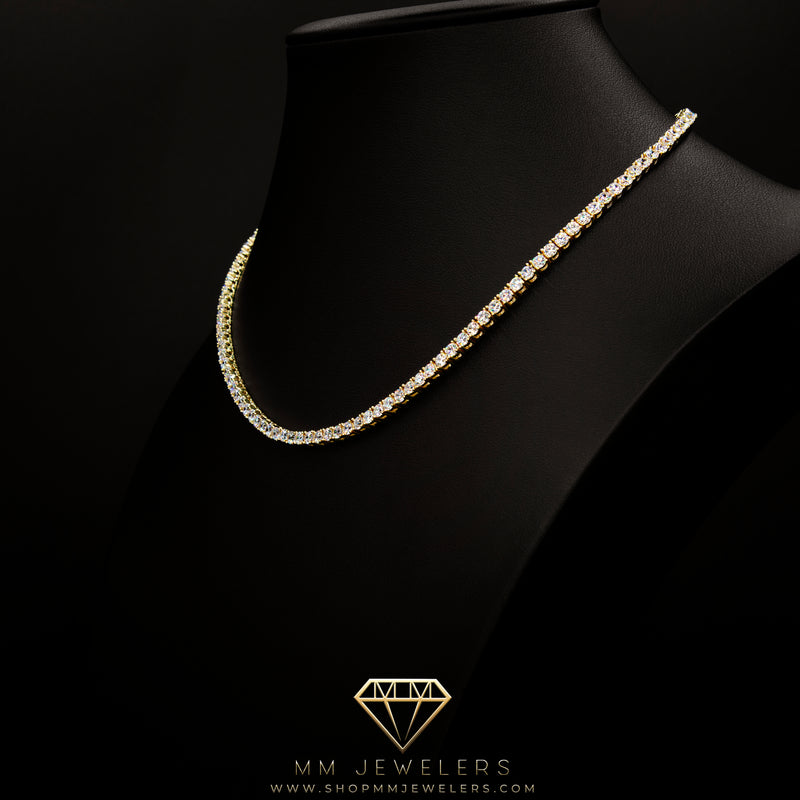 3mm Round Cut Tennis Necklace in Yellow Gold