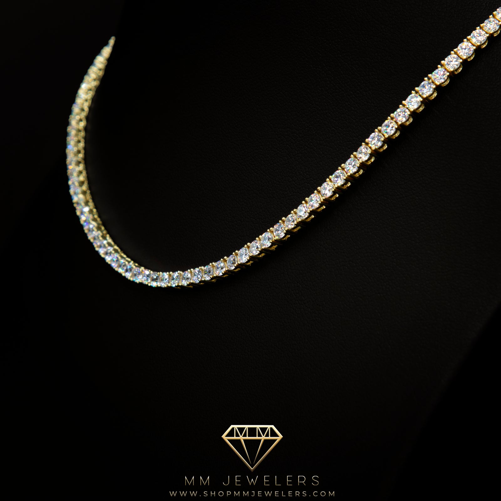 3mm Round Cut Tennis Necklace in Yellow Gold – MMJ