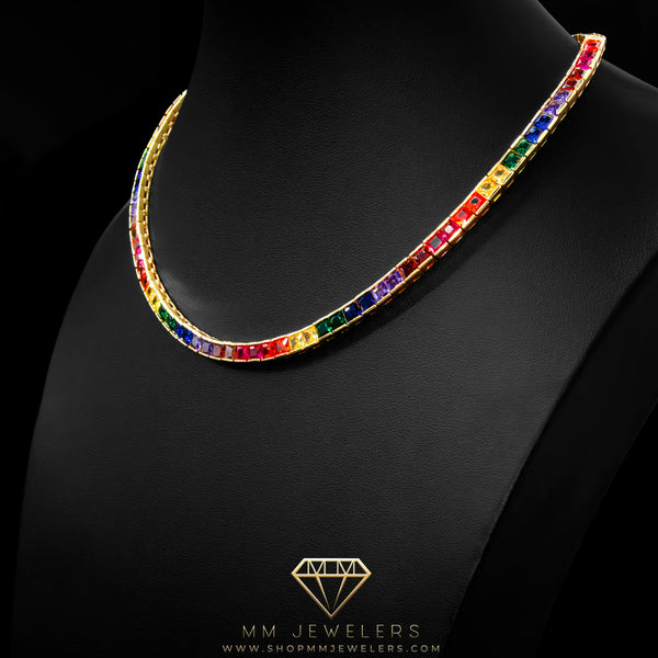 Multi color 6mm tennis chain Gold
