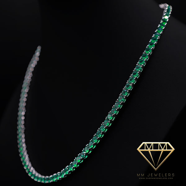 4mm Emerald green Tennis Chain in White Gold
