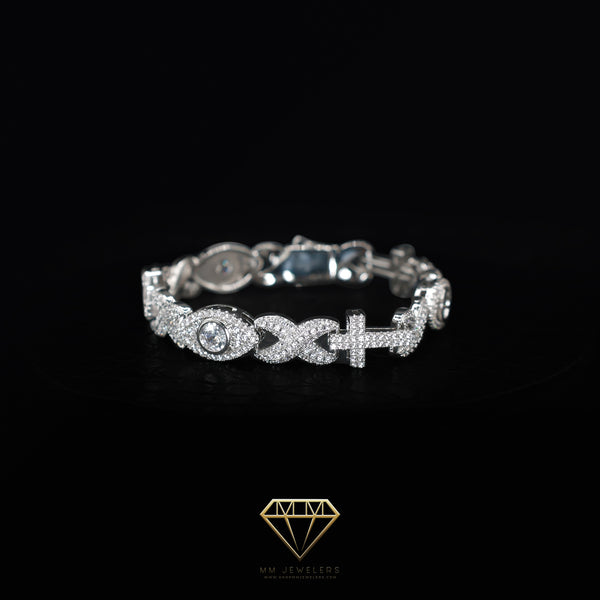Infinity Cross Eye 10mm Bracelet White Gold