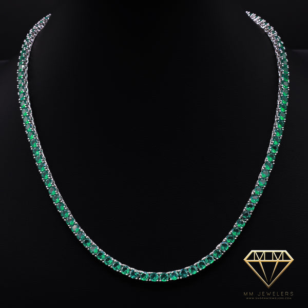 4mm Emerald green Tennis Chain in White Gold