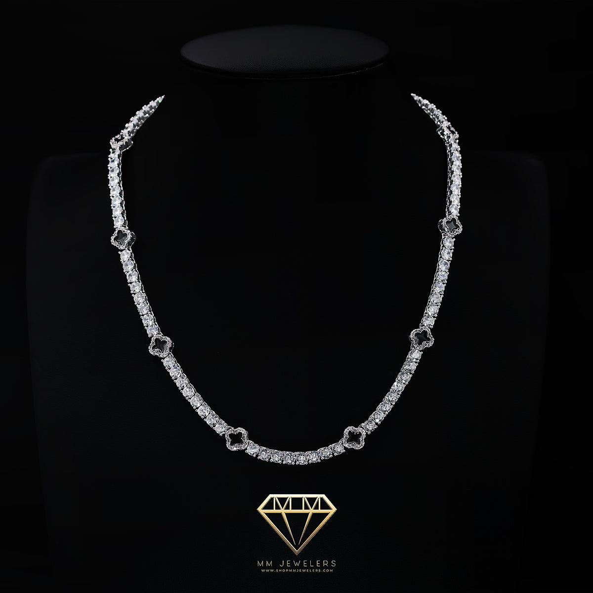 4mm BLACK CLOVER Tennis Chain in White Gold – MMJ