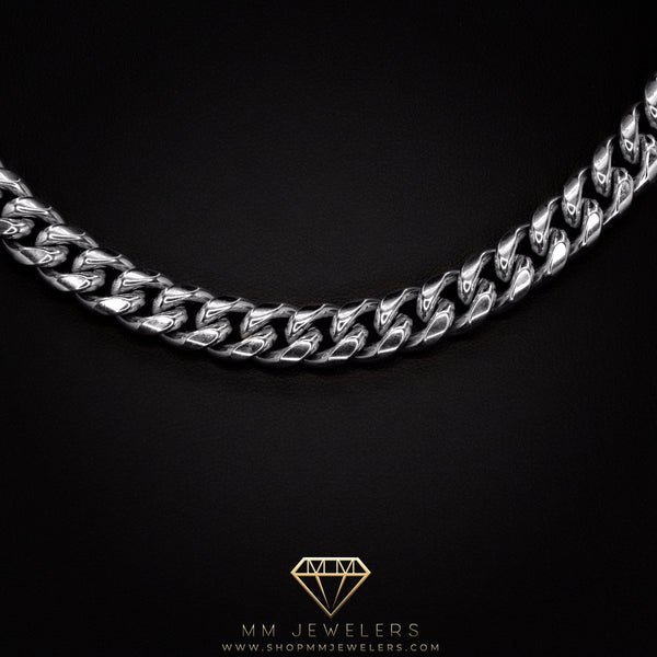 10mm Miami Cuban Necklace in White Gold