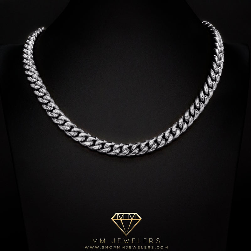 10mm Miami Cuban Necklace in White Gold