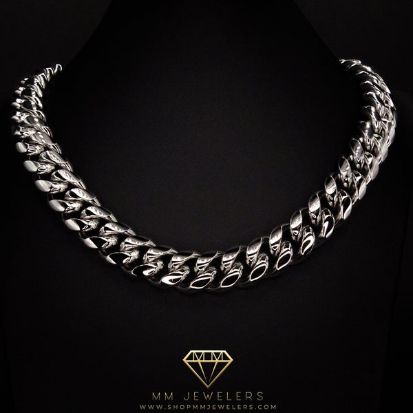 18mm Cuban Necklace in White Gold -24"