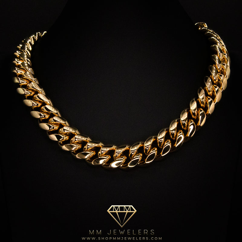 18mm Cuban Necklace in Yellow Gold