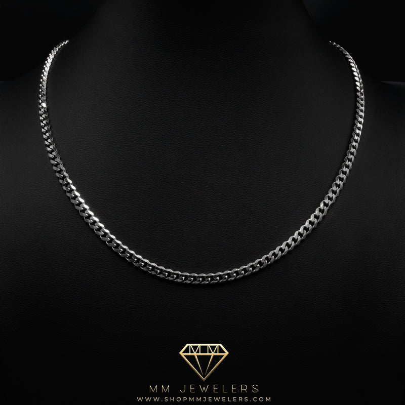 4mm Miami Cuban Necklace in White Gold