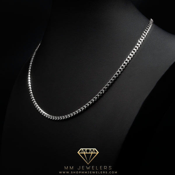 4mm Miami Cuban Necklace in White Gold