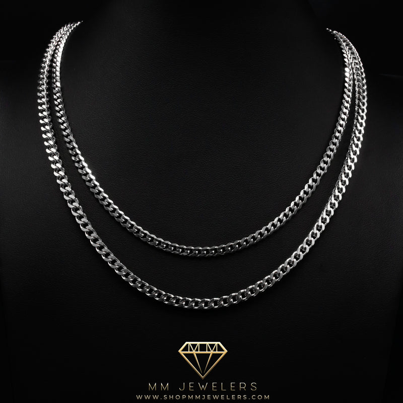 4mm Cuban & Franco Layer Set in White Gold