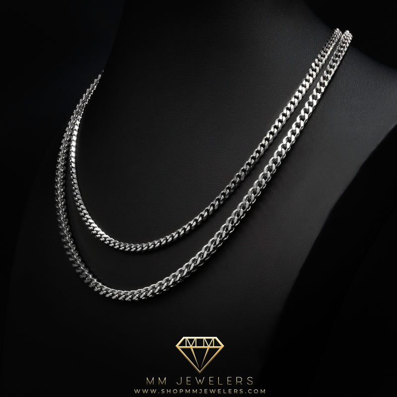 4mm Cuban & Franco Layer Set in White Gold