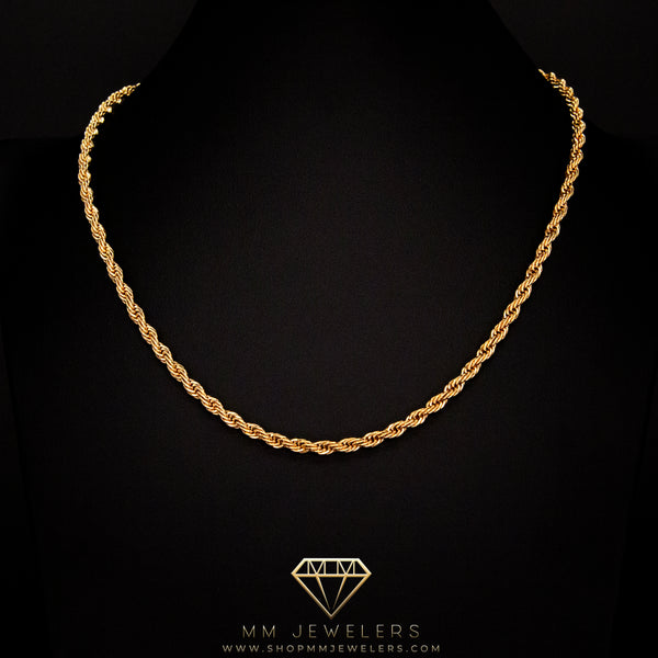 4mm Rope Chain in Yellow Gold