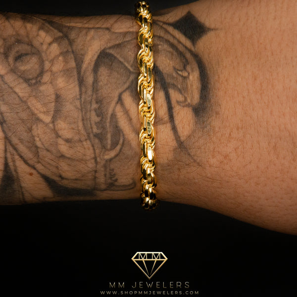 6mm Diamond Cut Rope Chain Bracelet in Yellow Gold