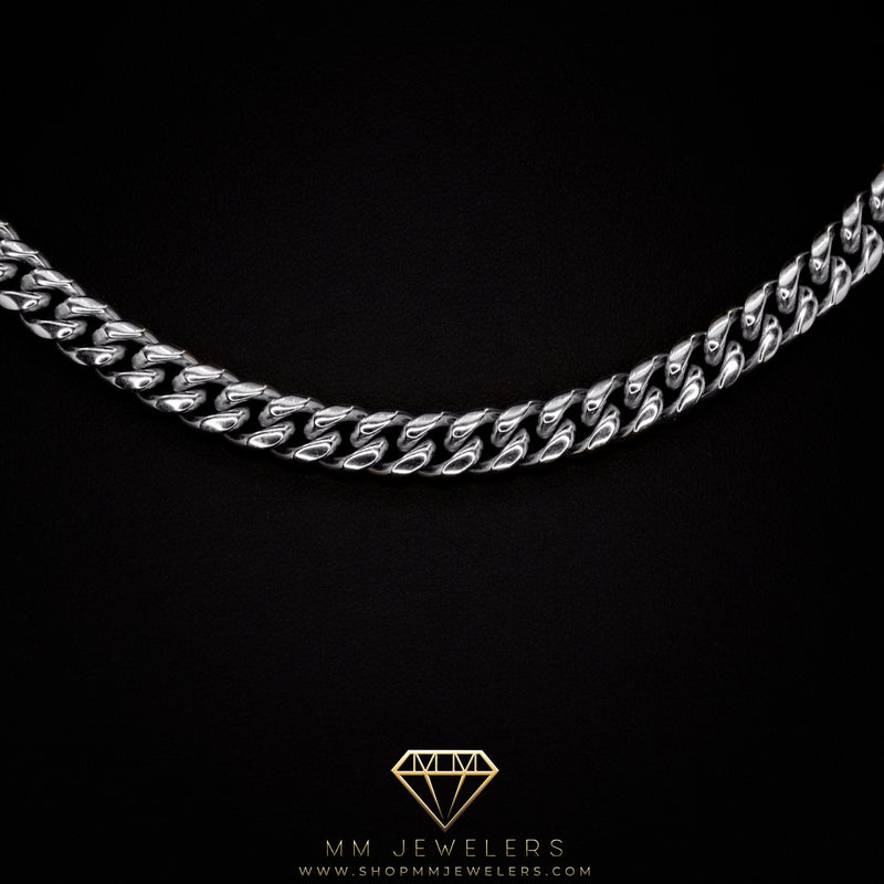 8mm Miami Cuban Necklace in White Gold