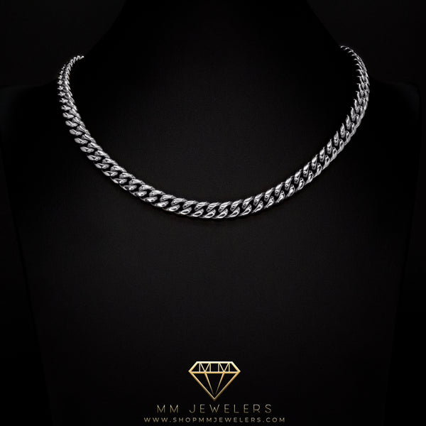 8mm Miami Cuban Necklace in White Gold