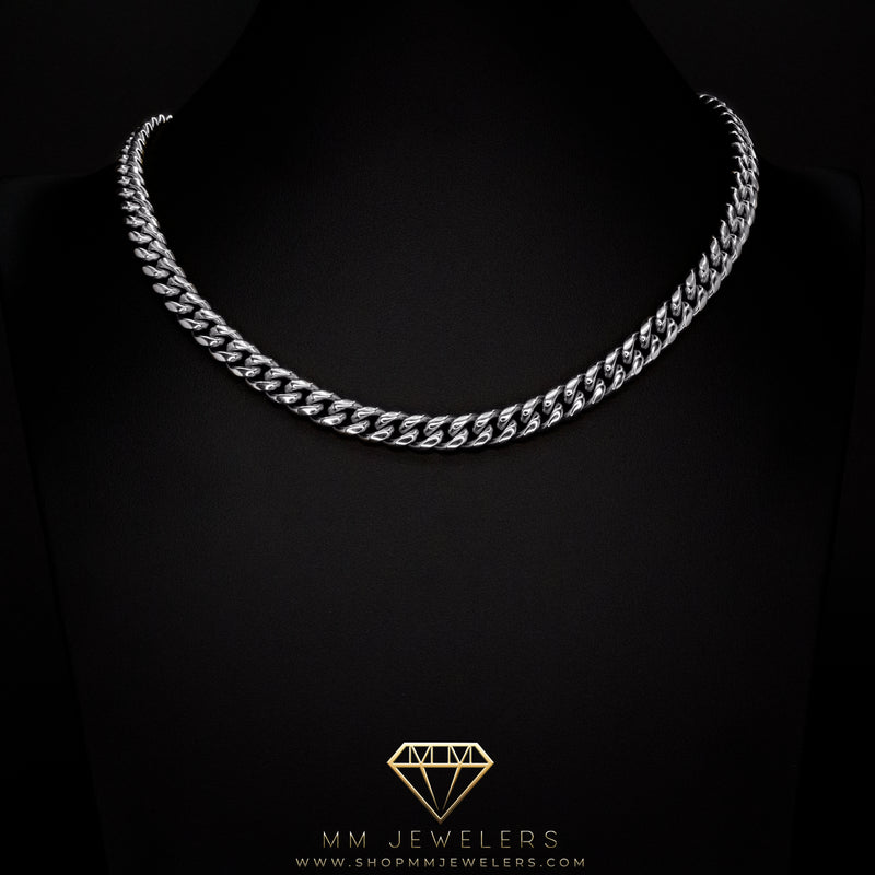 8mm Miami Cuban Necklace in White Gold