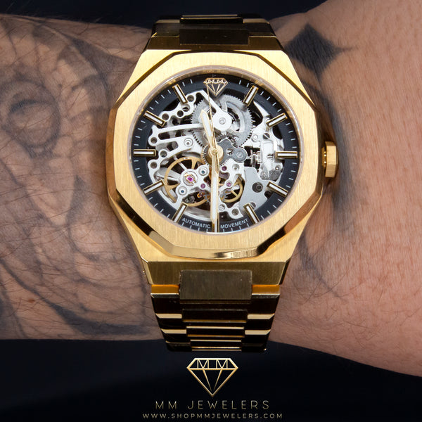 MMJ Skeleton Automatic Timepiece in Yellow Gold