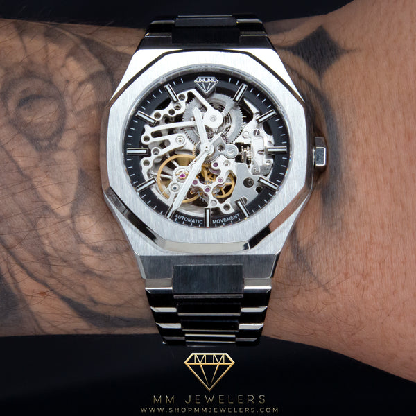 MMJ Skeleton Automatic Timepiece in Silver
