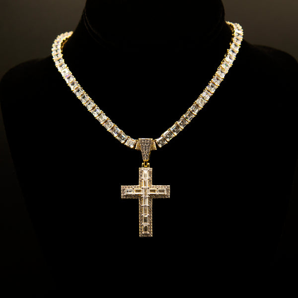 Baguette Cross in Yellow Gold