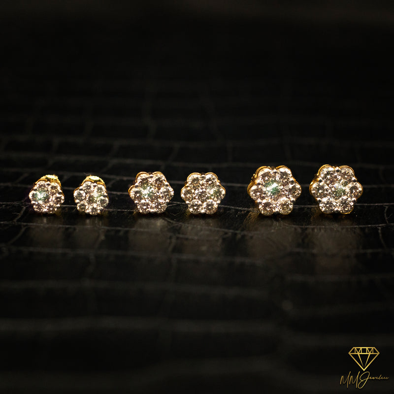 Diamond Flower Set Earrings in 10k Yellow Gold
