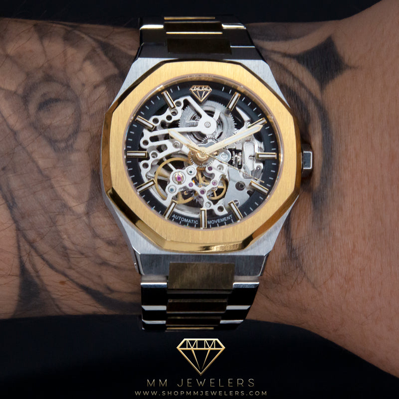 MMJ Skeleton Automatic Timepiece in Gold & Silver