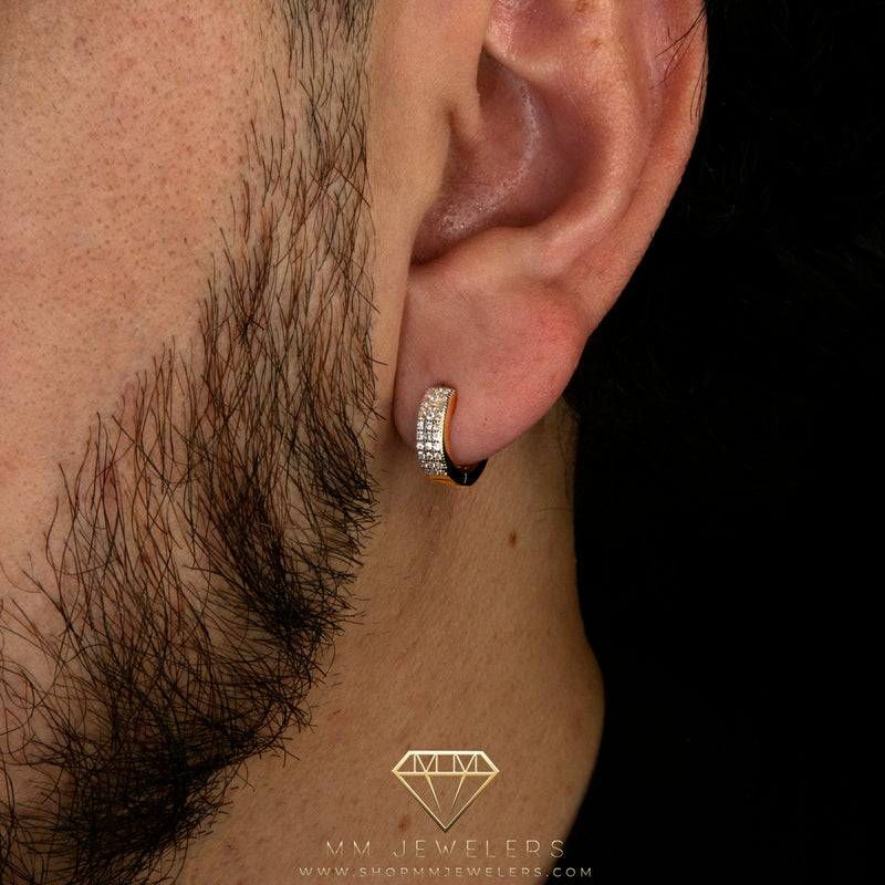 Iced Out Hoop Earrings in Yellow Gold