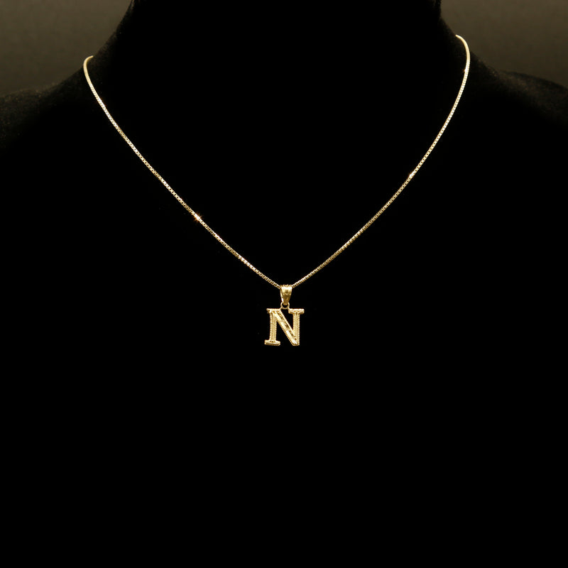 Letter Pendant & Box Chain in 10k Gold A-Z